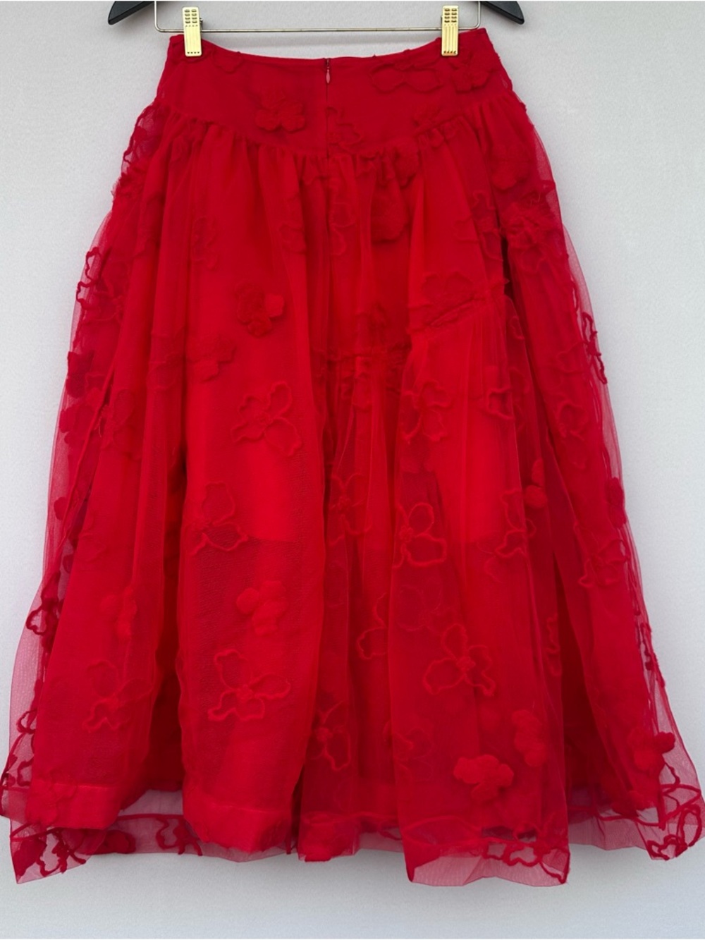 Simone Rocha Red Floral Tulle Midi Skirt Uk 6 Sheer Embroidered Made In Italy - Picture 4 of 15